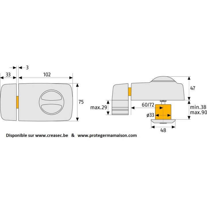 Verrou de porte Abus 7010 mesures