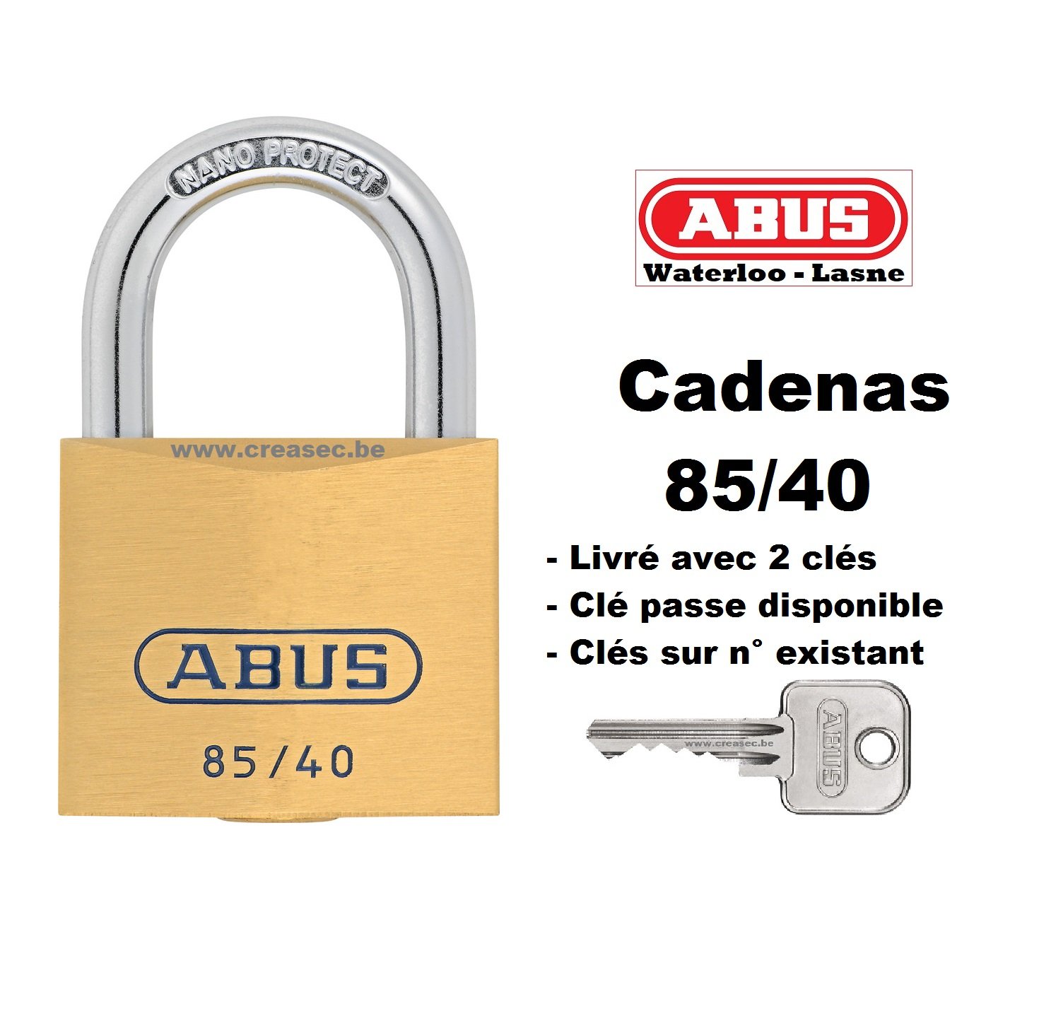 ABUS Abus Cadenas Château Serrure Pendante Serrures de Sécurité Laiton N°85 40mm 