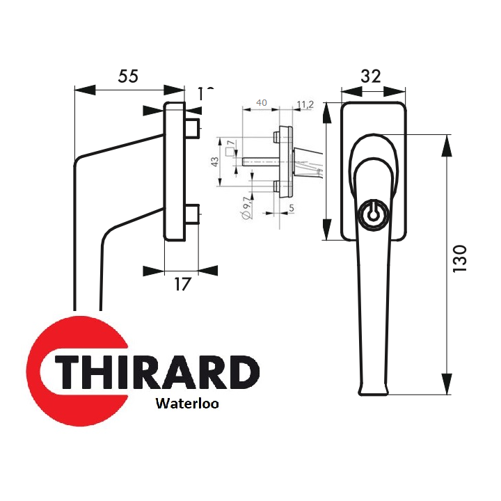 Mesures poignée a clé KTO Line