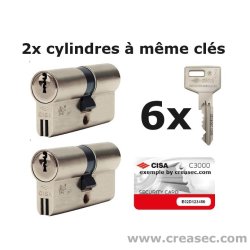 2x Cylindres Cisa C3000S à même clé