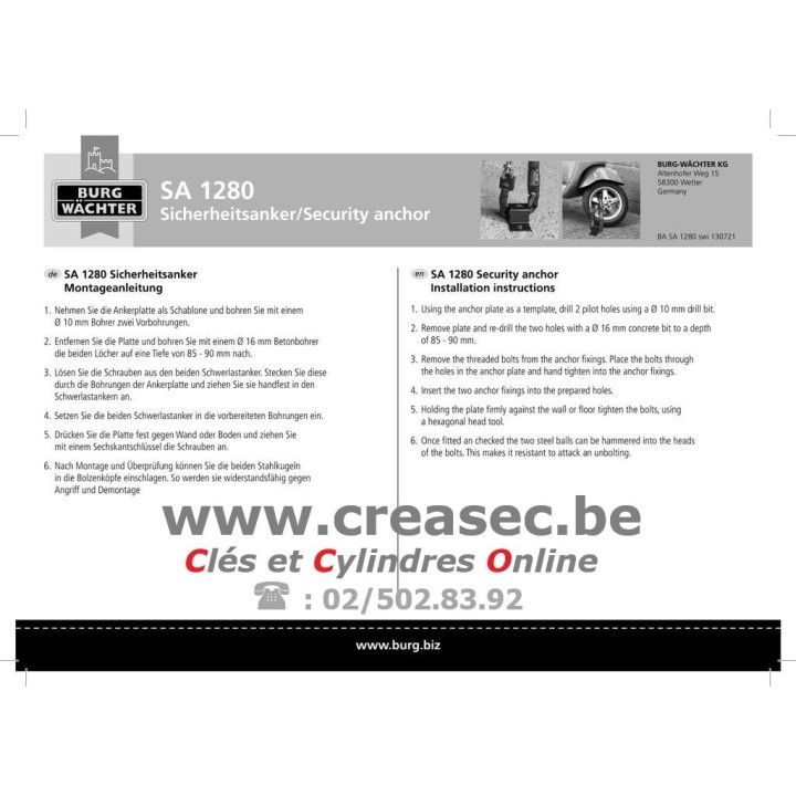 Ancrage mural BUrg Wachter SA1180