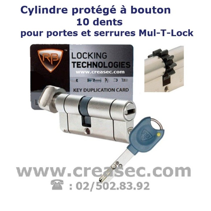 Cylindre 10 dents à bouton pour portes Mul-T-Lock